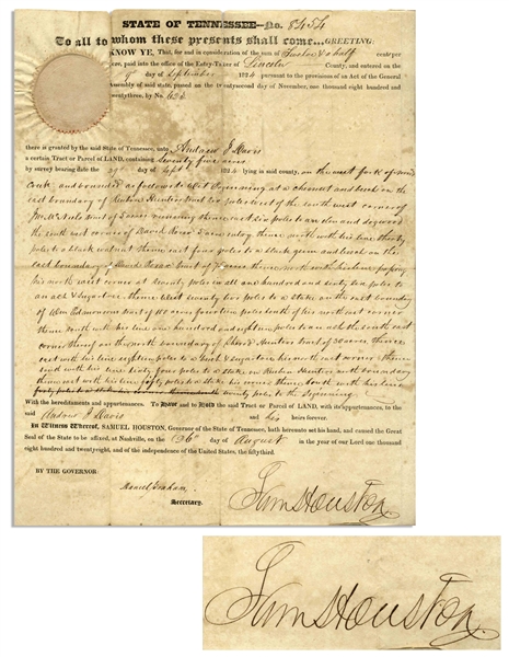 Sam Houston Signed Land Grant as Governor of Tennessee